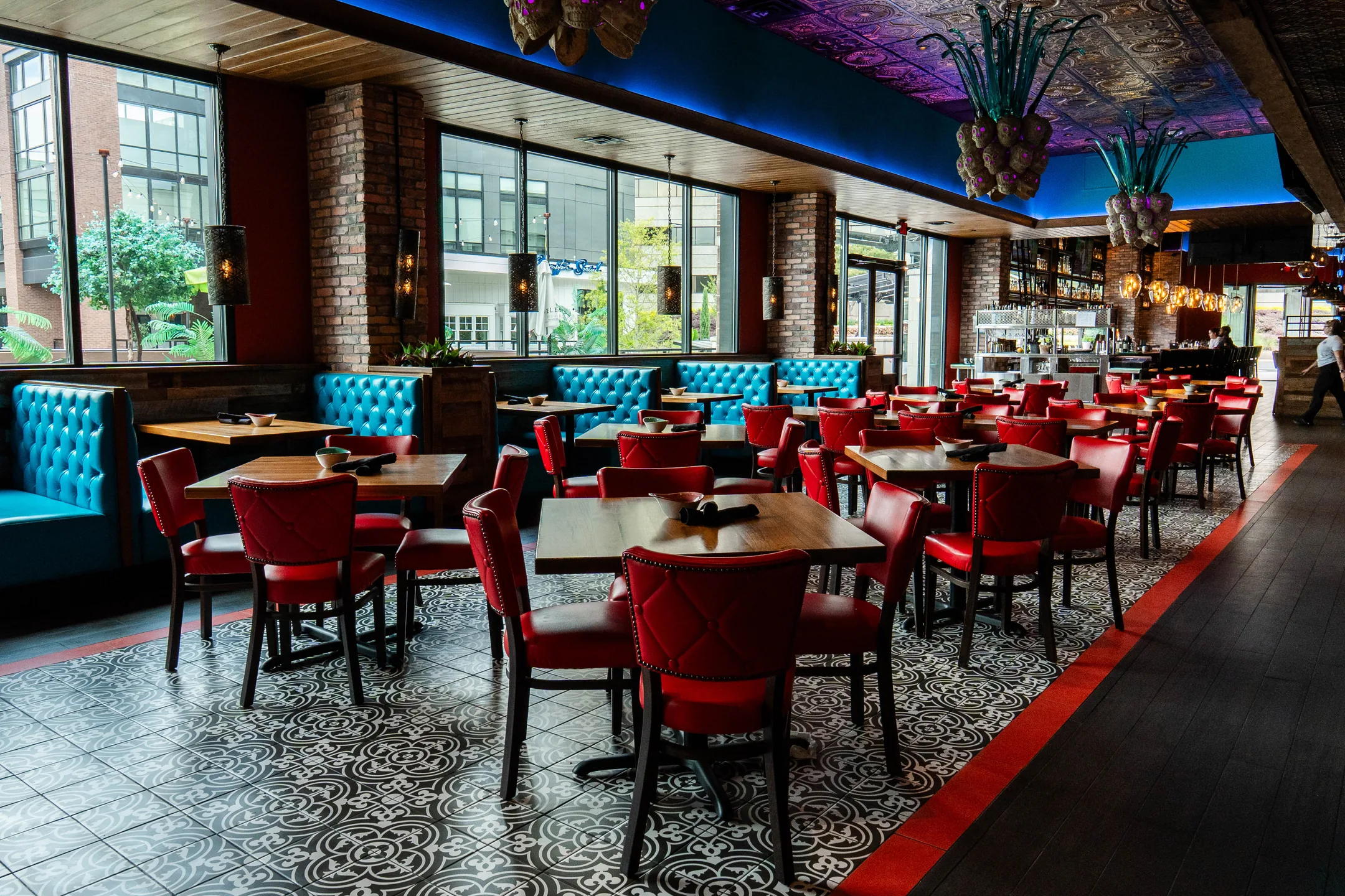 The dining room at Agave Bandido, ready for service